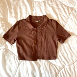 Aritzia Sunday Best Brown Collared Crop Top